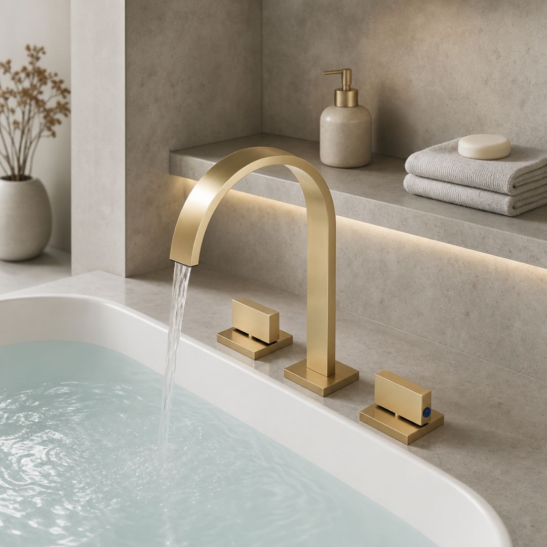 Robinet lavabo 3 trous double poignée en laiton massif