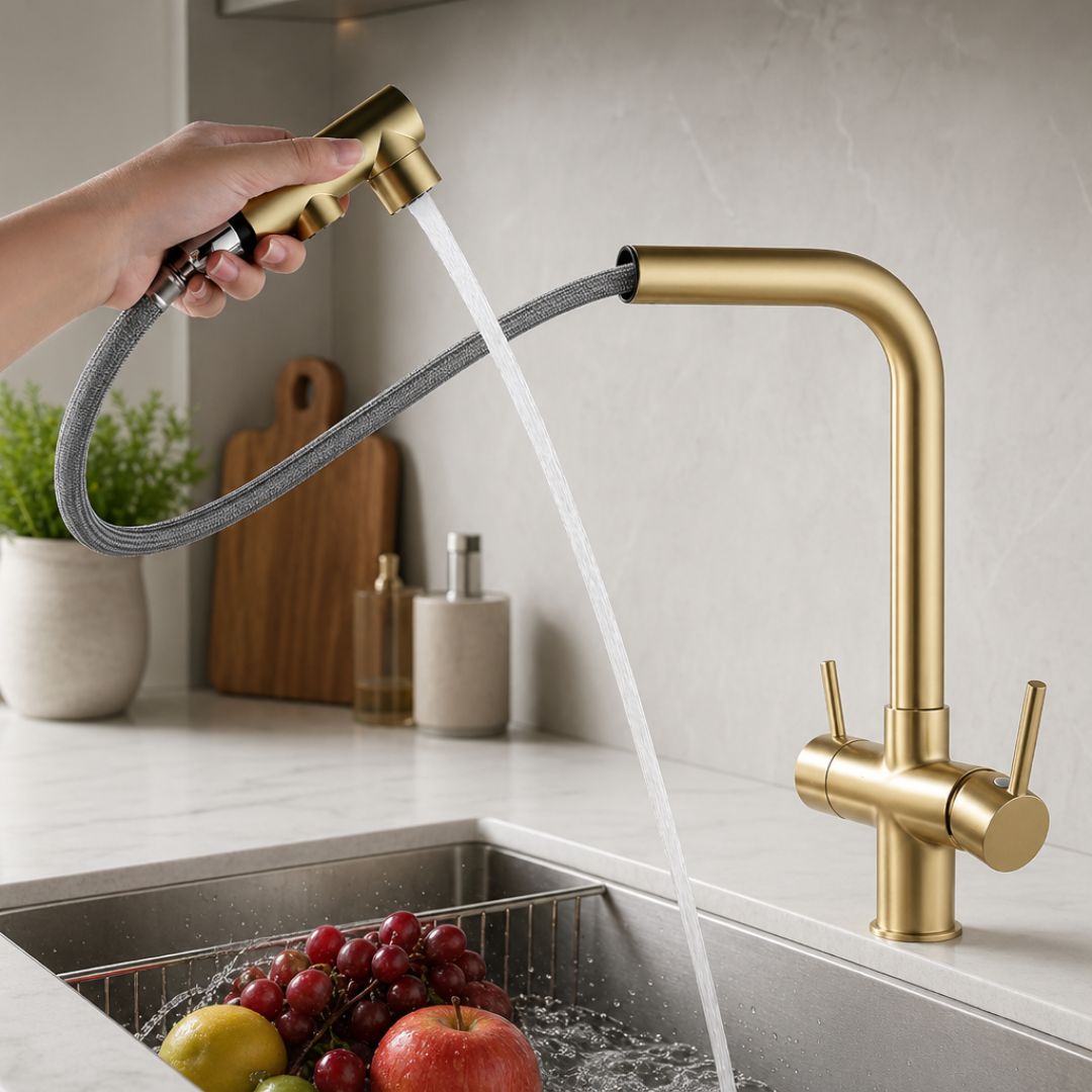Robinet cuisine avec douchette extractible double jet