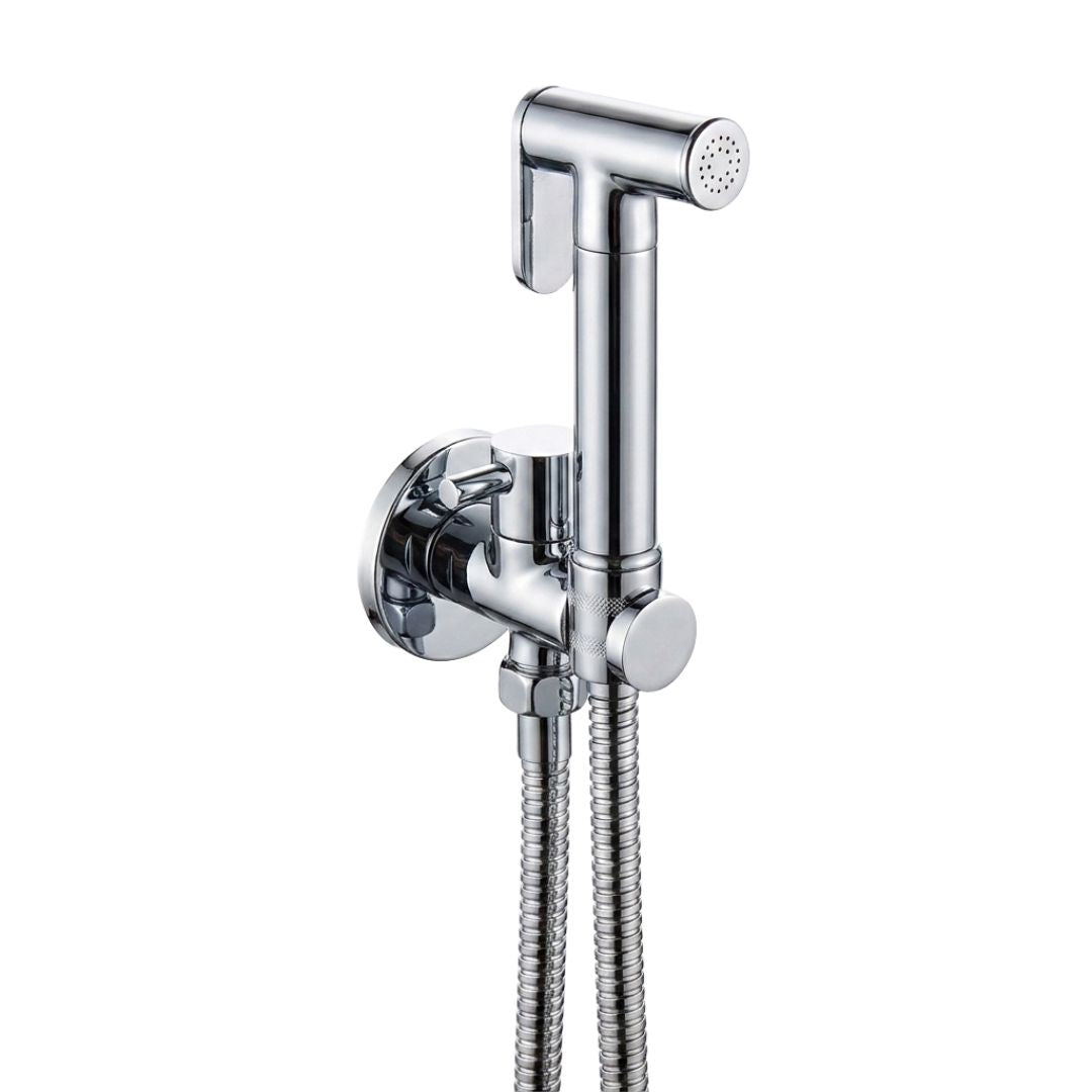 Douchette WC murale en laiton avec robinet d’arrêt — Chrome