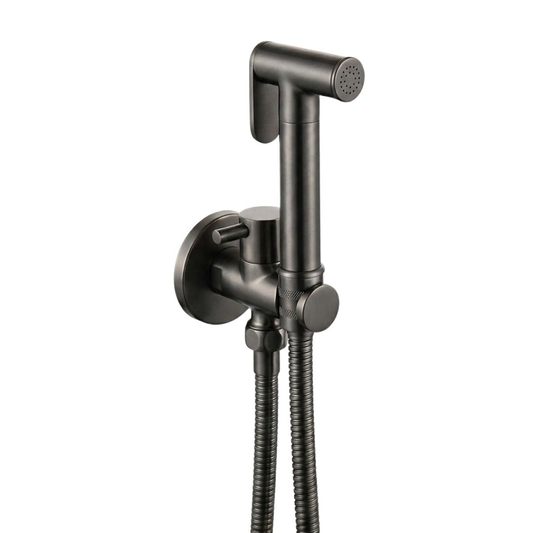 Douchette WC murale en laiton avec robinet d’arrêt — Gris Anthracite