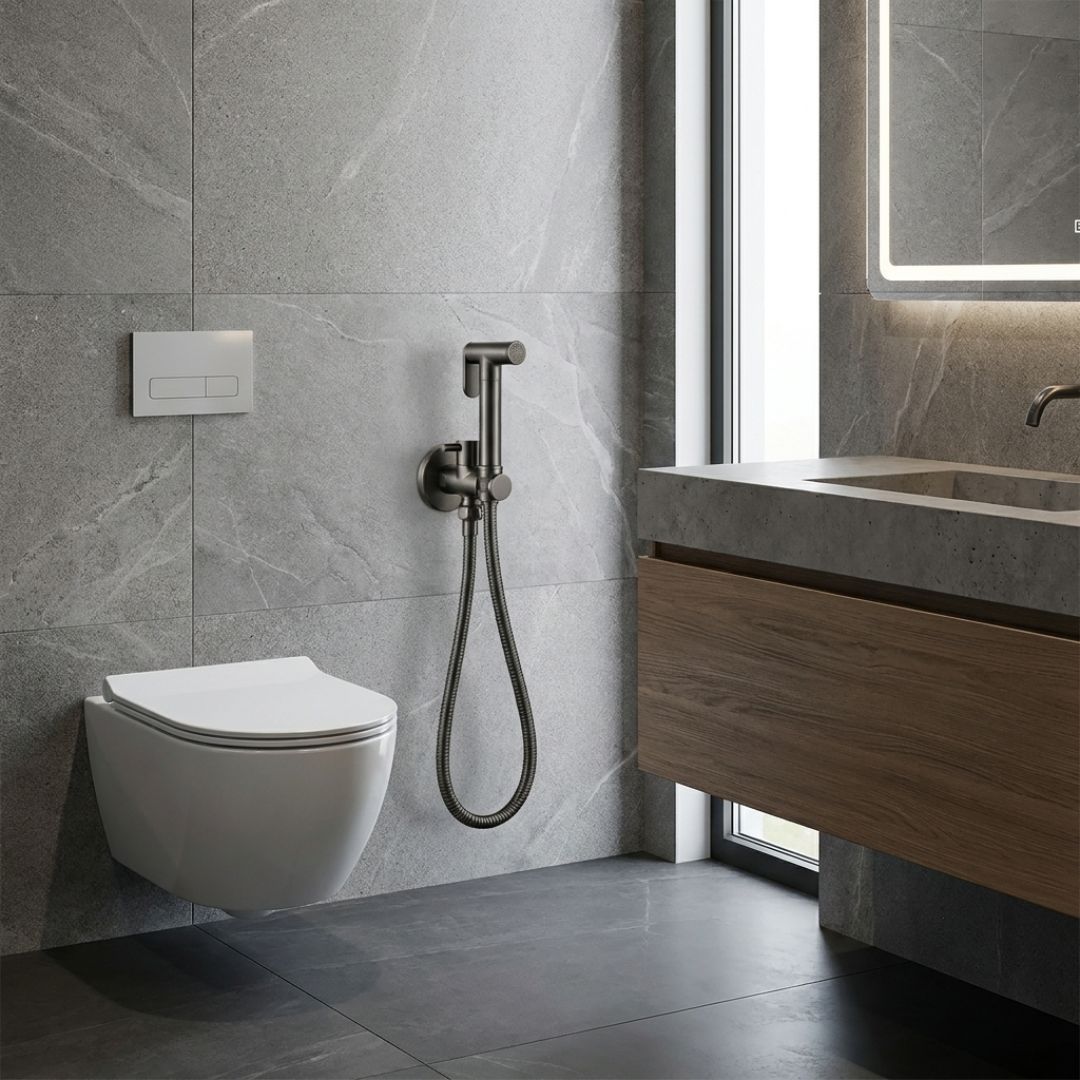 Douchette WC murale en laiton avec robinet d’arrêt