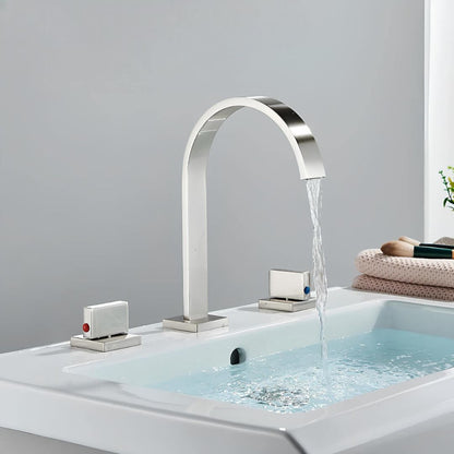 Robinet lavabo 3 trous double poignée en laiton massif — Chrome