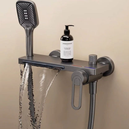 Robinet mural baignoire douche cascade avec douchette à main — Gris Anthracite
