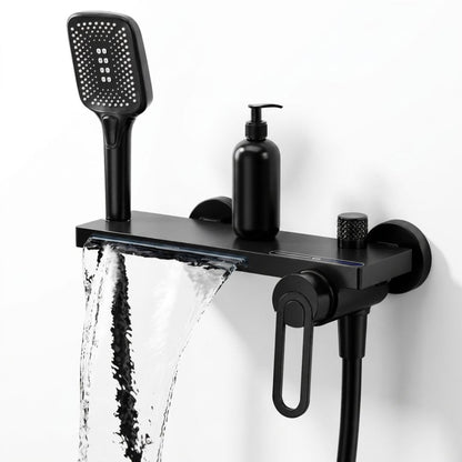 Robinet mural baignoire douche cascade avec douchette à main — Noir