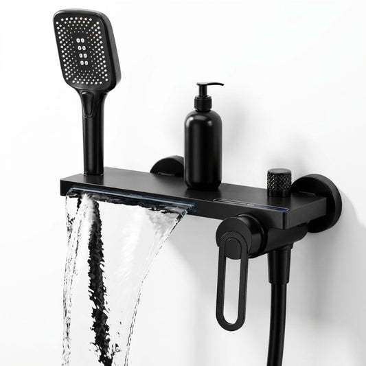Robinet mural baignoire douche cascade avec douchette à main — Noir