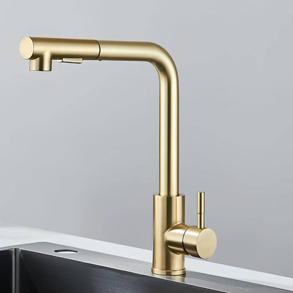 Robinet cuisine douchette extractible design — Or
