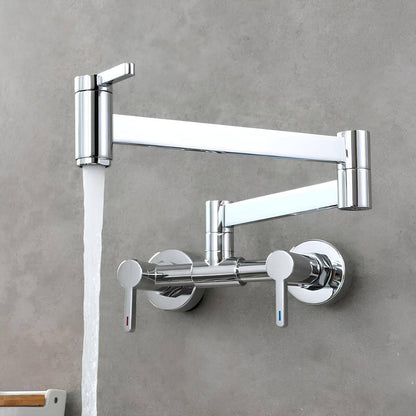 Robinet de cuisine mural rabattable avec double bras articulé — Chrome