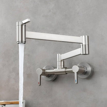 Robinet de cuisine mural rabattable avec double bras articulé