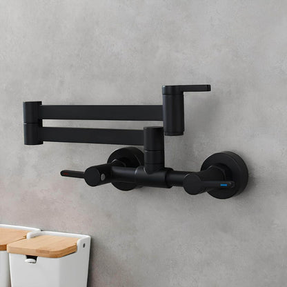 Robinet de cuisine mural rabattable avec double bras articulé — Noir