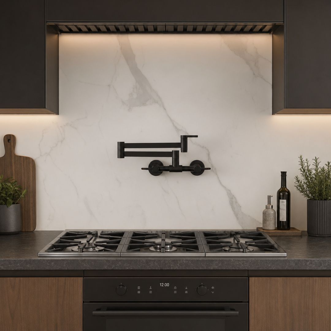 Robinet de cuisine mural rabattable avec double bras articulé