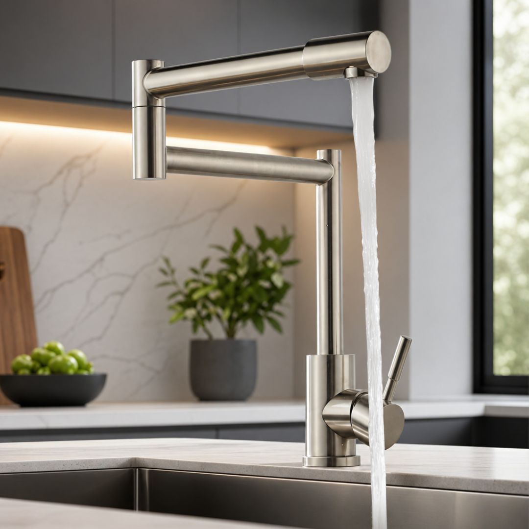 Robinet de cuisine rabattable 360° avec double bras articulé