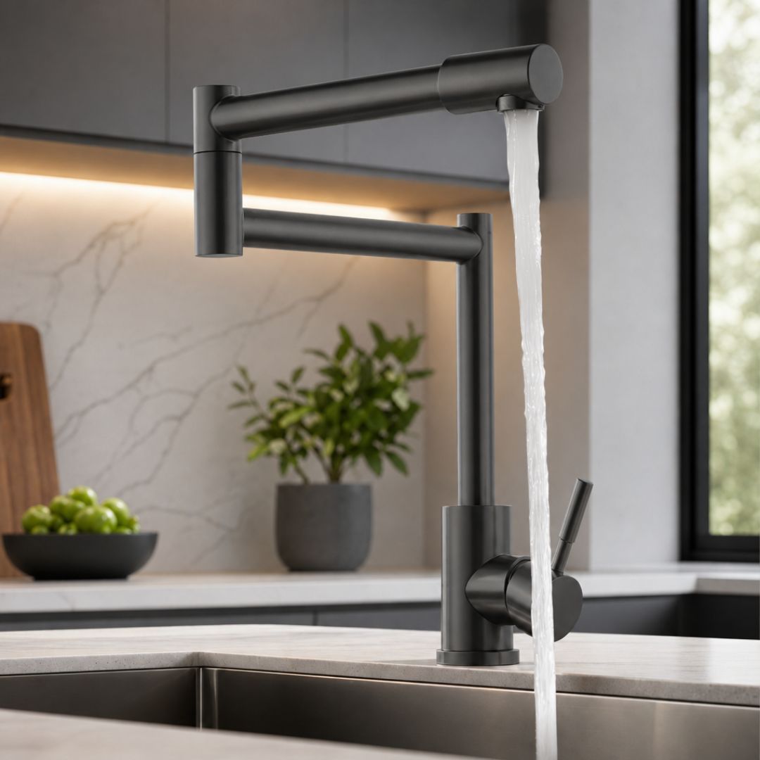 Robinet de cuisine rabattable 360° avec double bras articulé