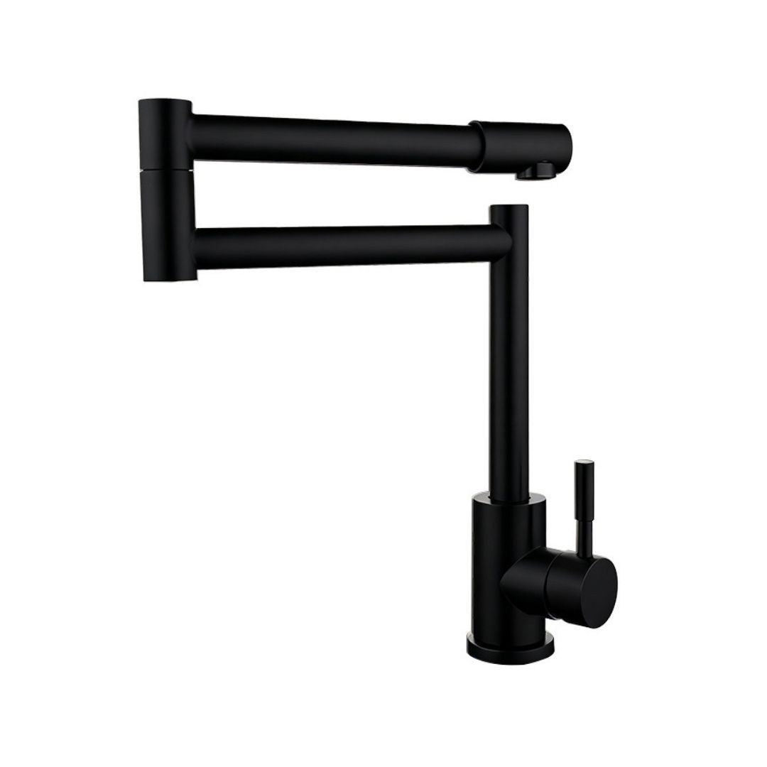 Robinet de cuisine rabattable 360° avec double bras articulé — Noir