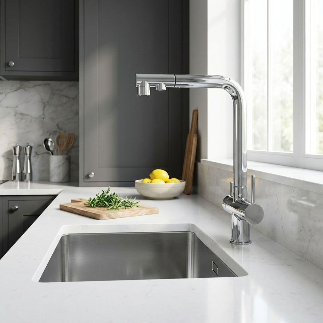 Robinet cuisine avec douchette extractible double jet