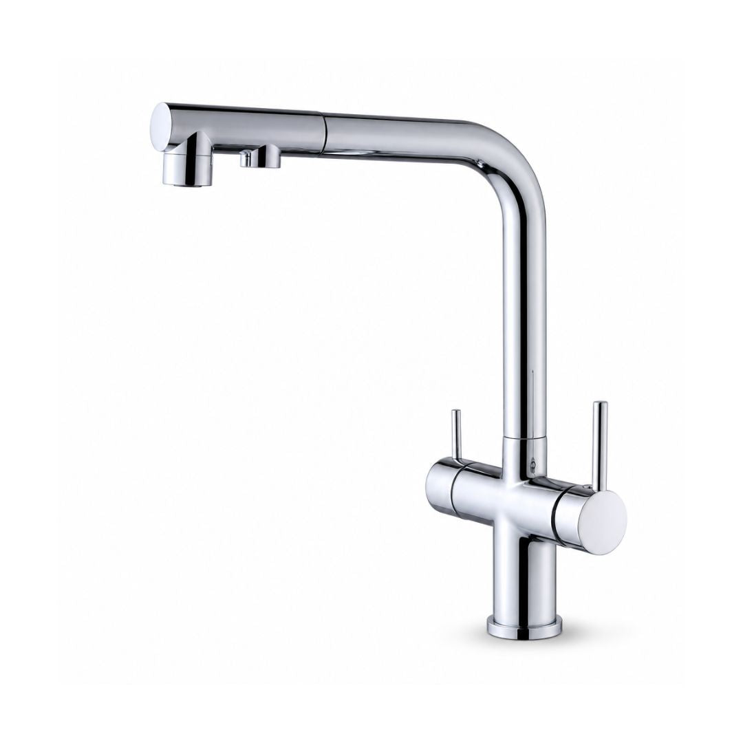 Robinet cuisine avec douchette extractible double jet — Chrome