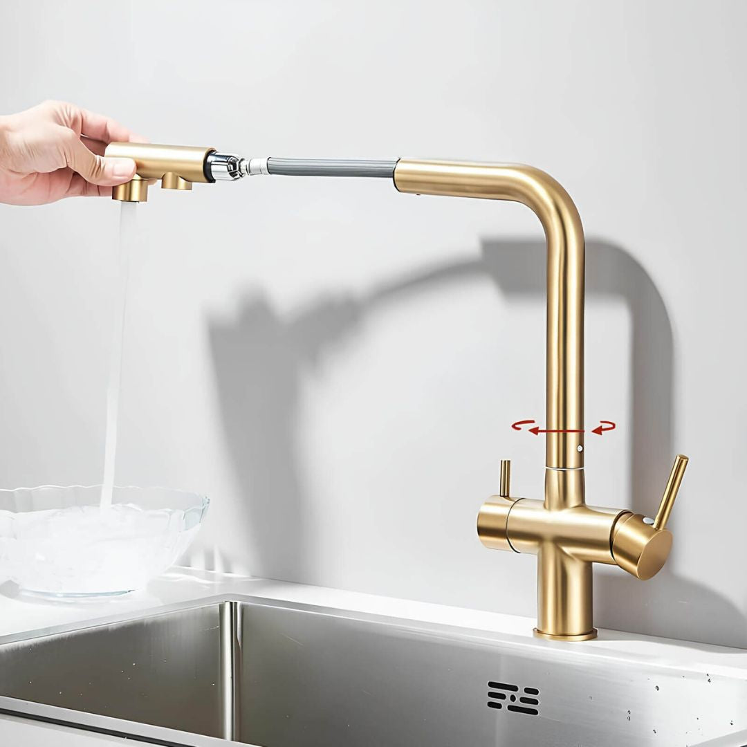 Robinet cuisine avec douchette extractible double jet