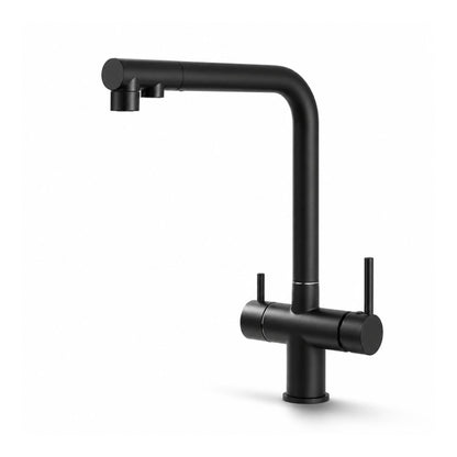 Robinet cuisine avec douchette extractible double jet — Noir Mat