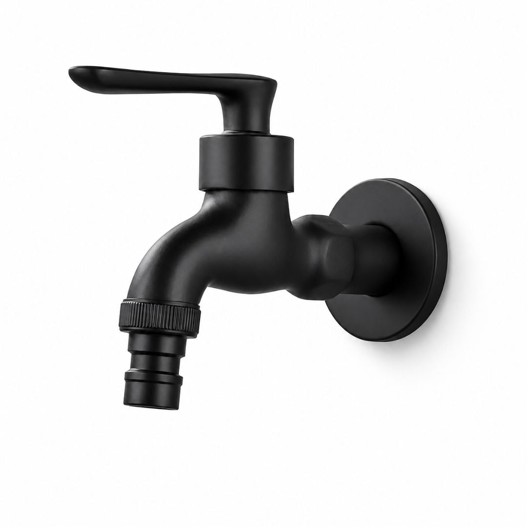 Robinet mural extérieur noir eau froide — Avec raccord court