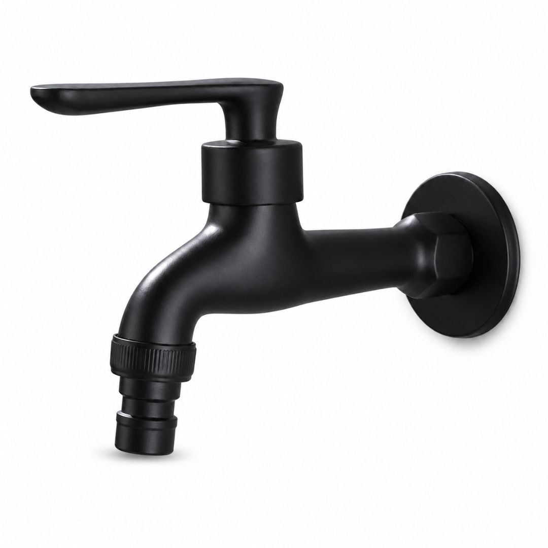 Robinet mural extérieur noir eau froide — Avec raccord long