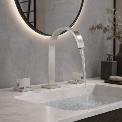Robinet lavabo 3 trous double poignée en laiton massif — Gris Brossé