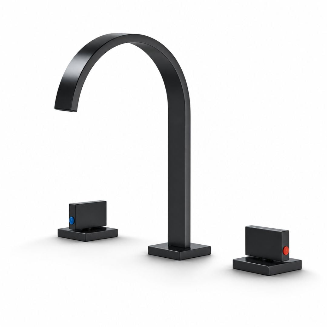 Robinet lavabo 3 trous double poignée en laiton massif