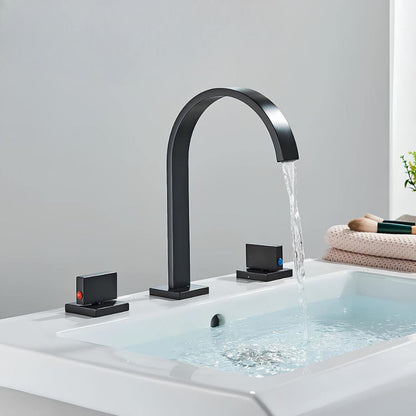 Robinet lavabo 3 trous double poignée en laiton massif