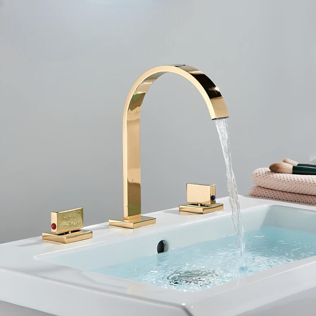 Robinet lavabo 3 trous double poignée en laiton massif — Or