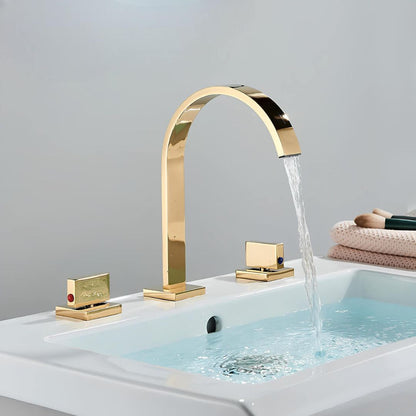 Robinet lavabo 3 trous double poignée en laiton massif — Or