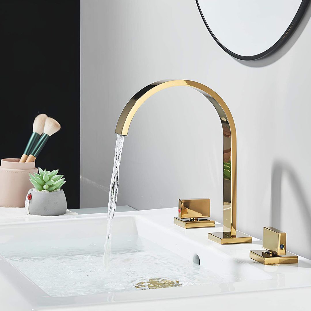 Robinet lavabo 3 trous double poignée en laiton massif