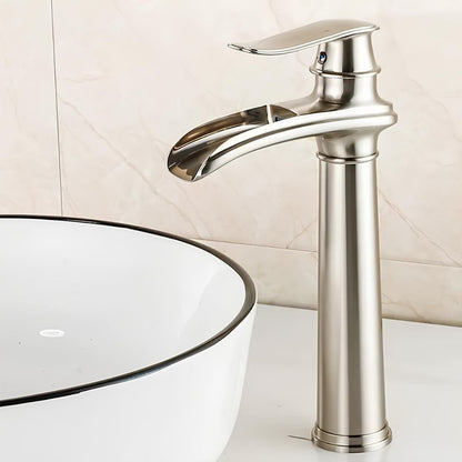 Robinet vasque salle de bain cascade haut — Nickel Brossé